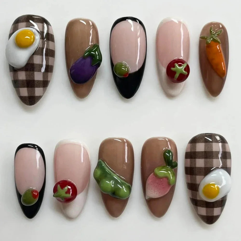 Cute 3D Fruits Press On Nails Set 10Pcs-0