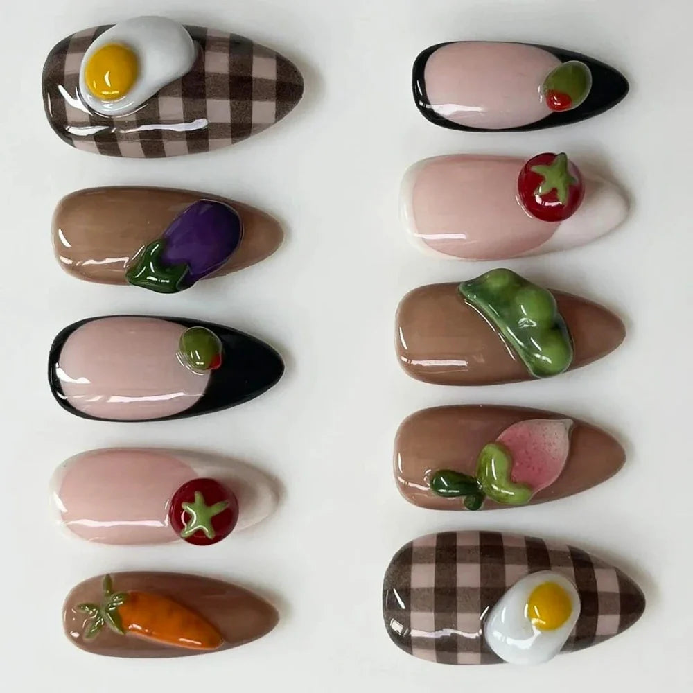 Cute 3D Fruits Press On Nails Set 10Pcs-1
