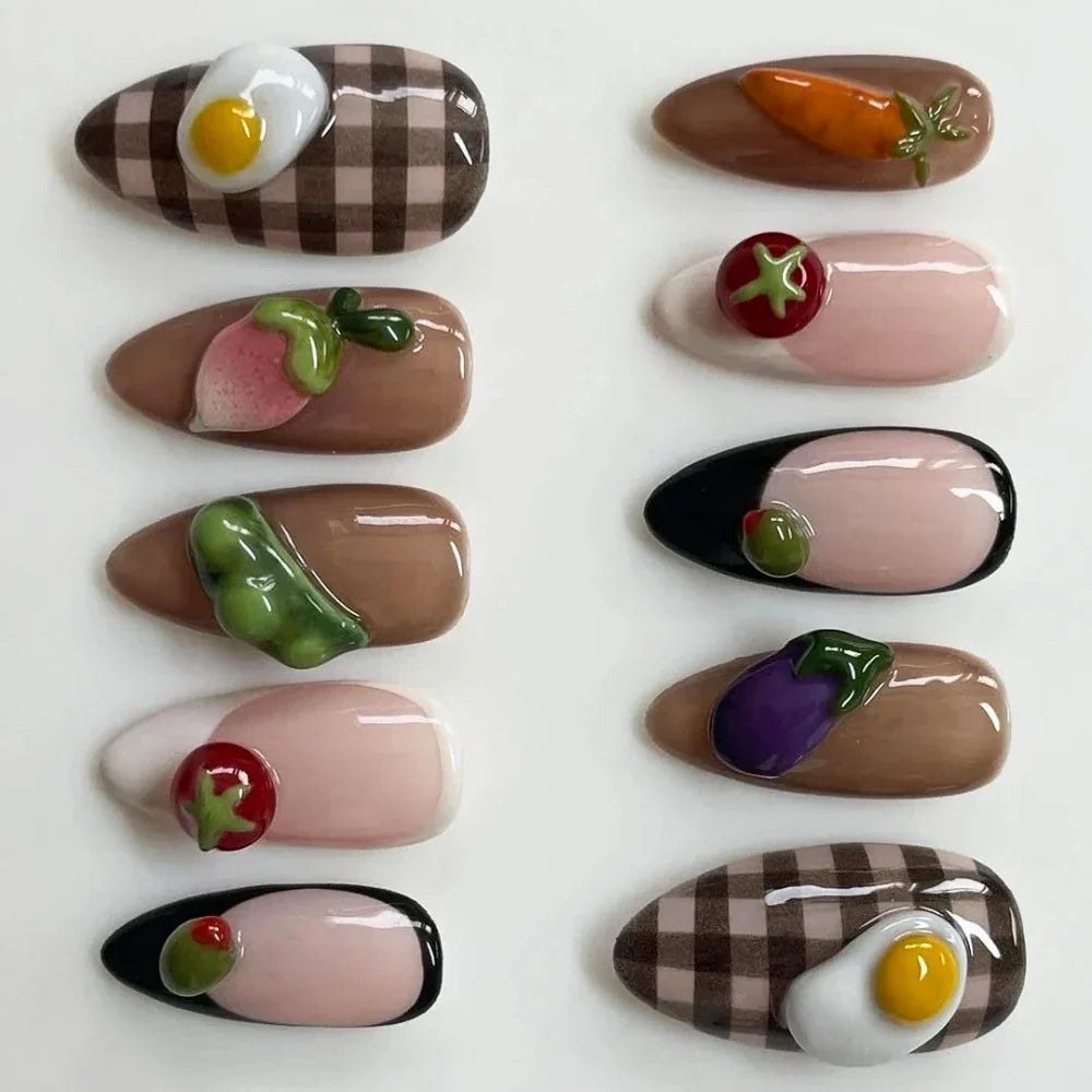 Cute 3D Fruits Press On Nails Set 10Pcs-2