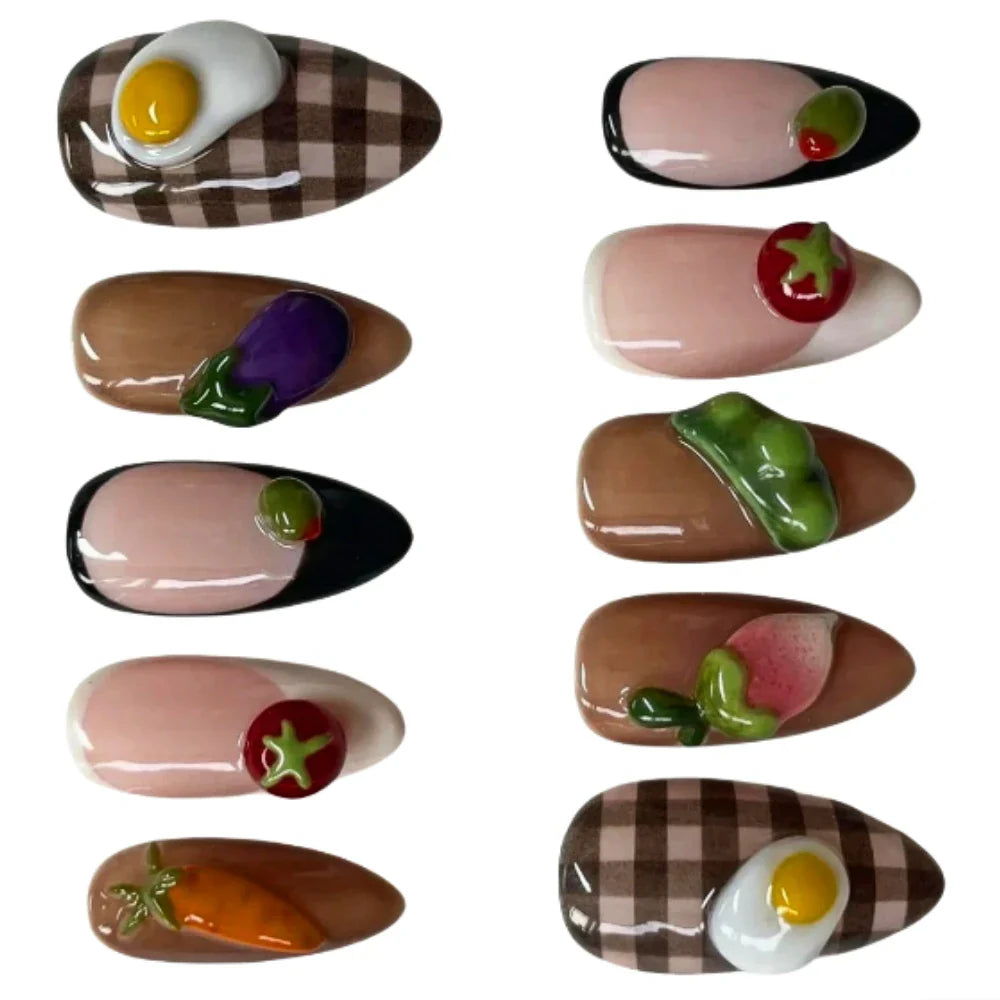 Cute 3D Fruits Press On Nails Set 10Pcs-3