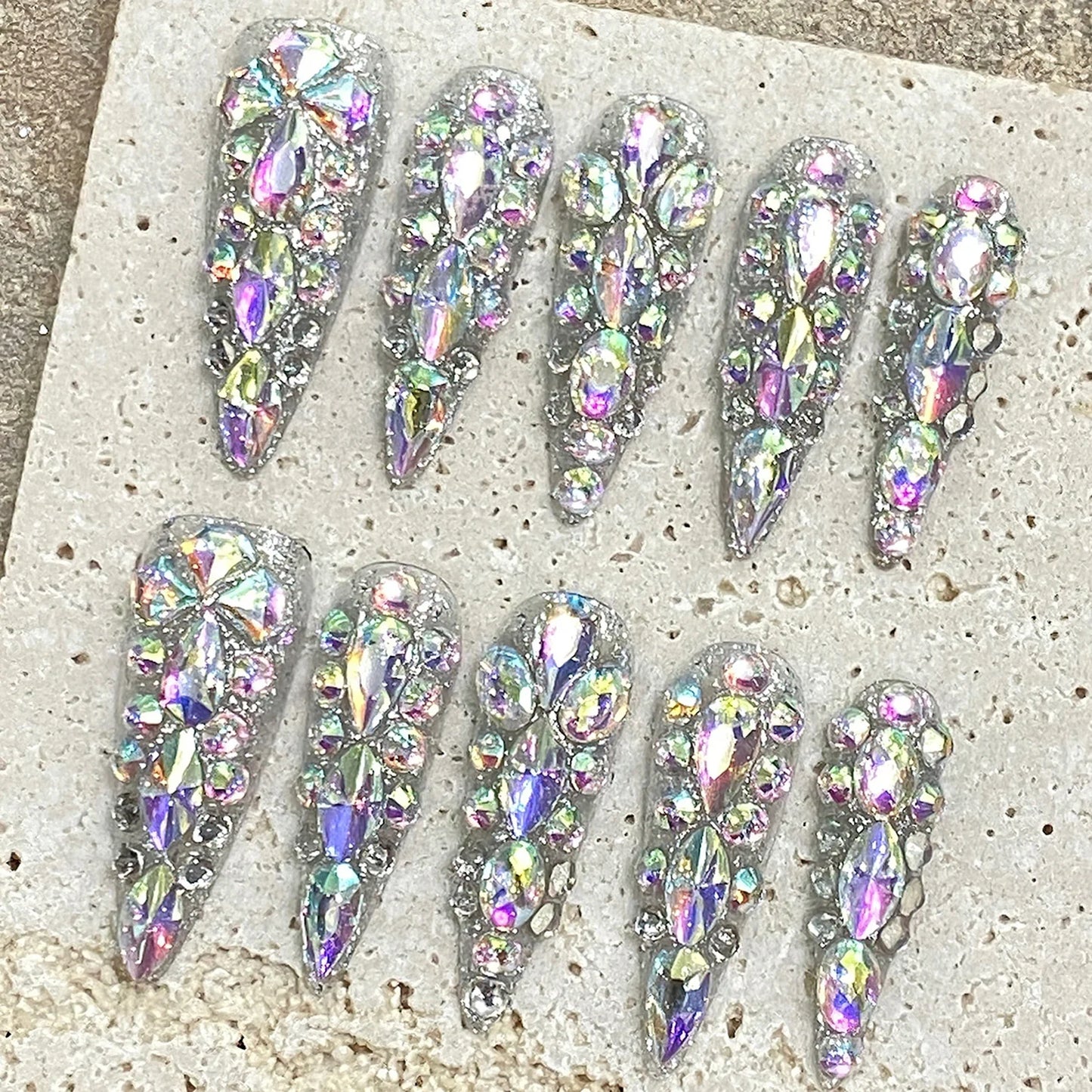 Glam Stiletto Rhinestone Press-On Nails-0