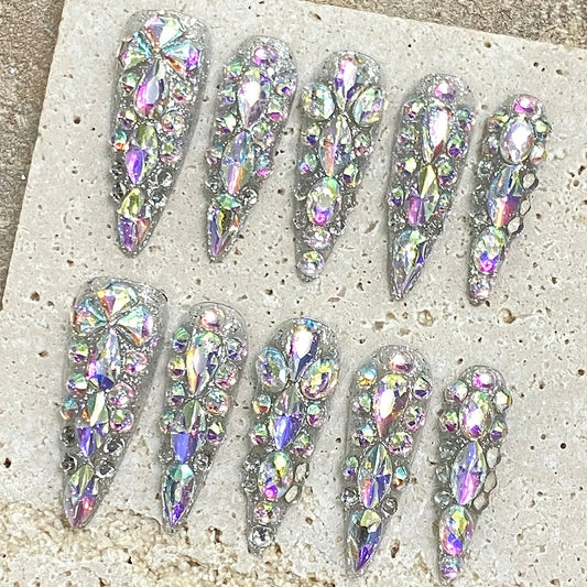 Glam Stiletto Rhinestone Press-On Nails-0