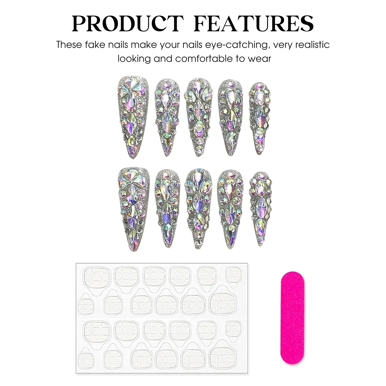 Glam Stiletto Rhinestone Press-On Nails-4