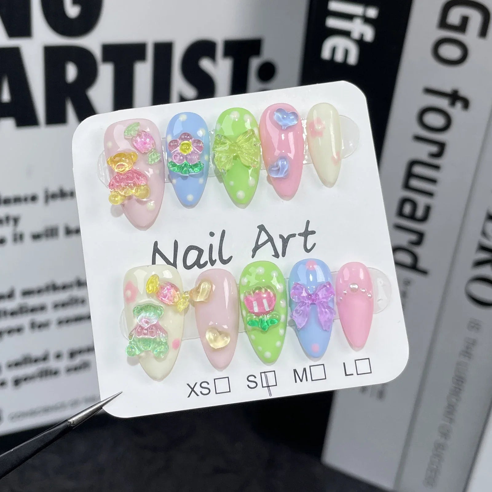 Handmade Cartoon Bear Design Press On Nails-0