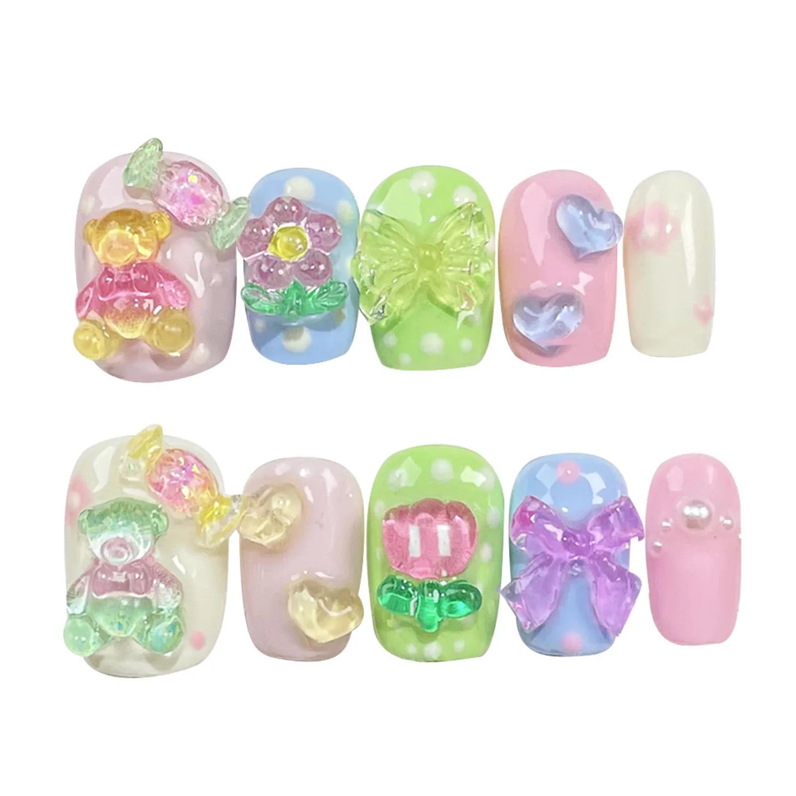 Handmade Cartoon Bear Design Press On Nails-3