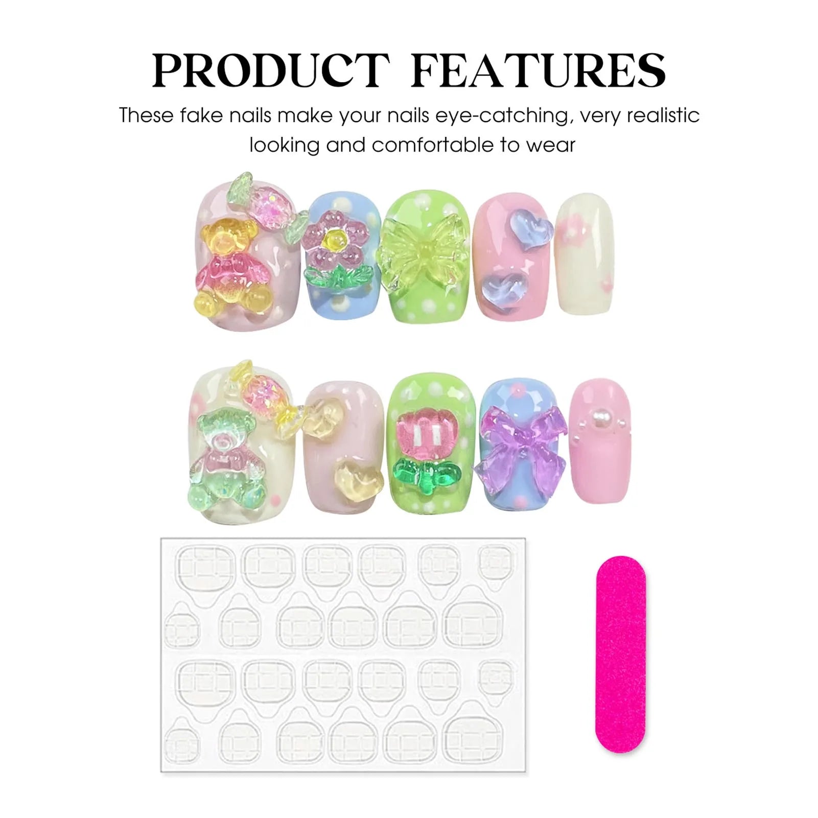 Handmade Cartoon Bear Design Press On Nails-4