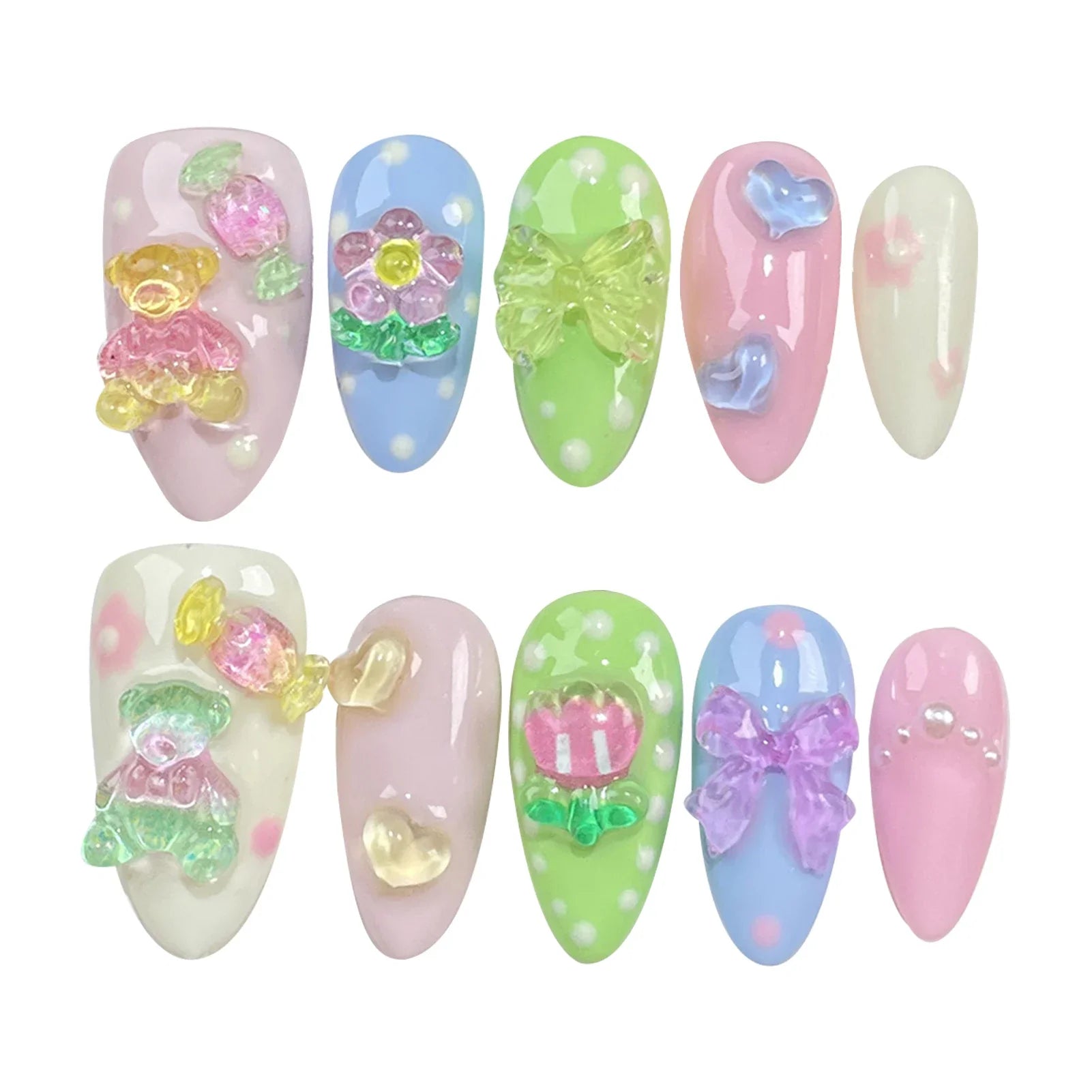 Handmade Cartoon Bear Design Press On Nails-5