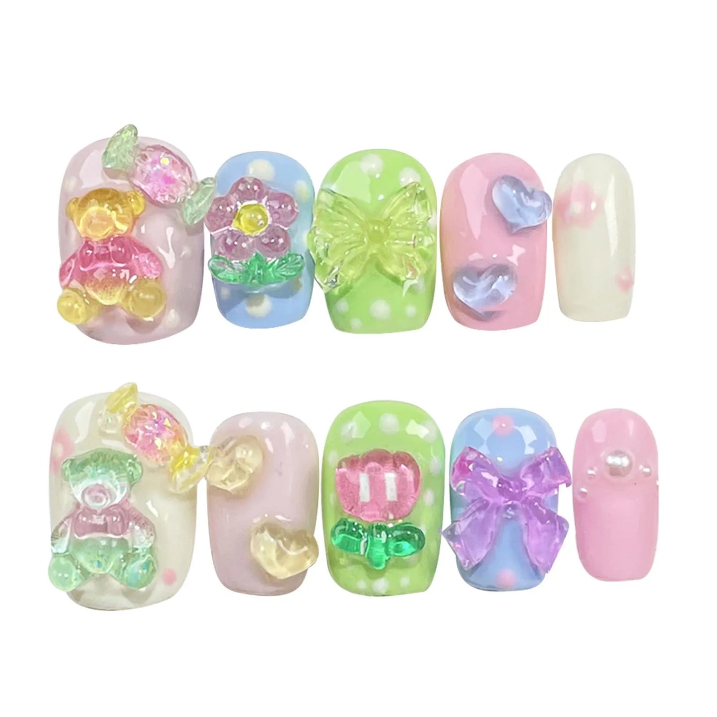 Handmade Cartoon Bear Design Press On Nails-6