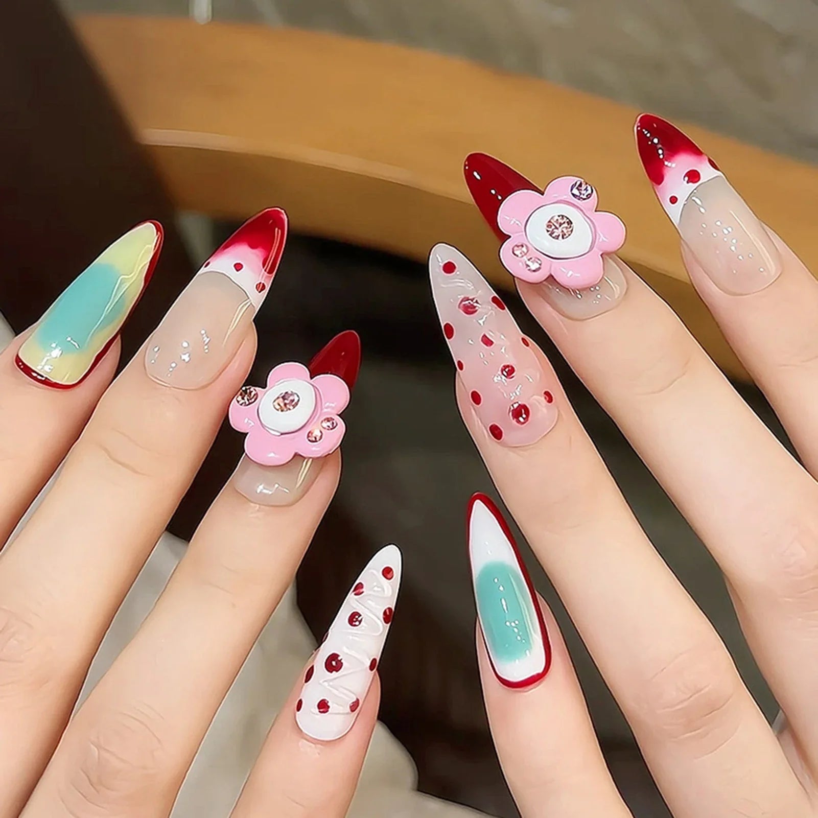 Handmade Long Pointed Almond Press On Nails-0