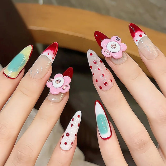 Handmade Long Pointed Almond Press On Nails-0