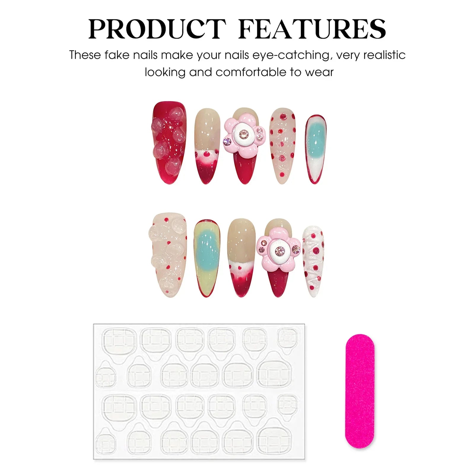 Handmade Long Pointed Almond Press On Nails-2