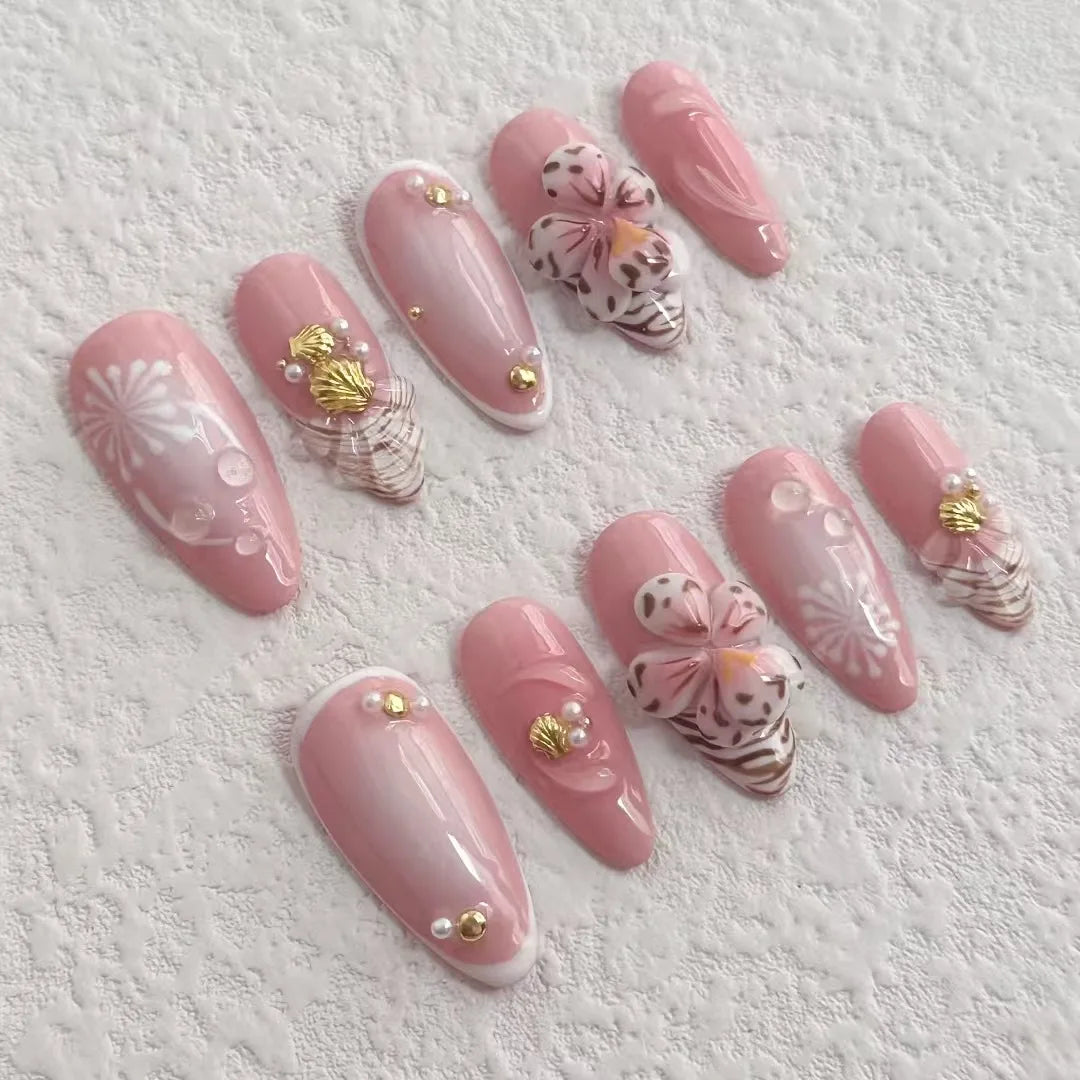 Handmade Press On Nails Set with Flowers-2
