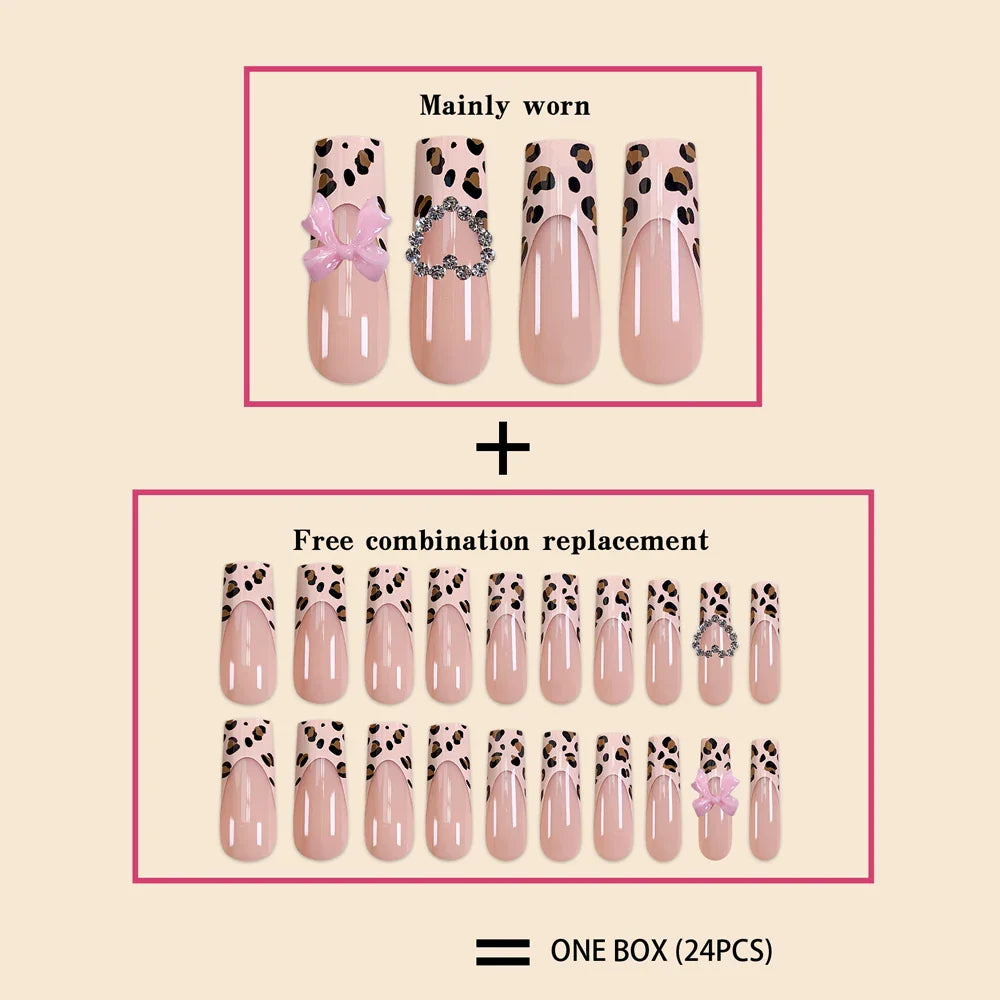 Luxury Ladies Super Long Square French Leopard Print Nails-2