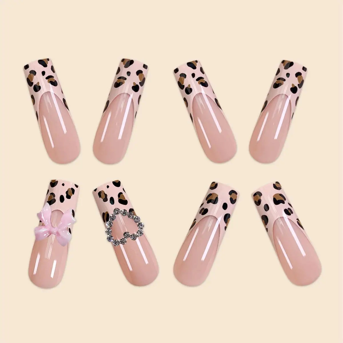 Luxury Ladies Super Long Square French Leopard Print Nails-3