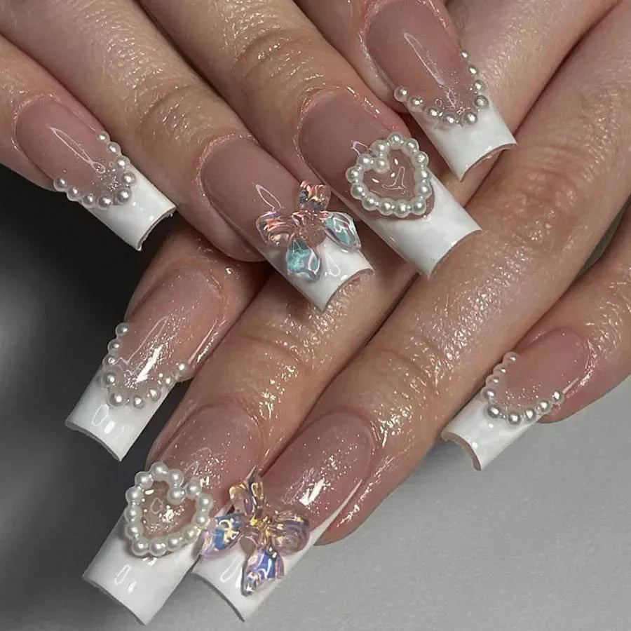 Mid Long Pink Leopard Press-On Nails with Bow-2