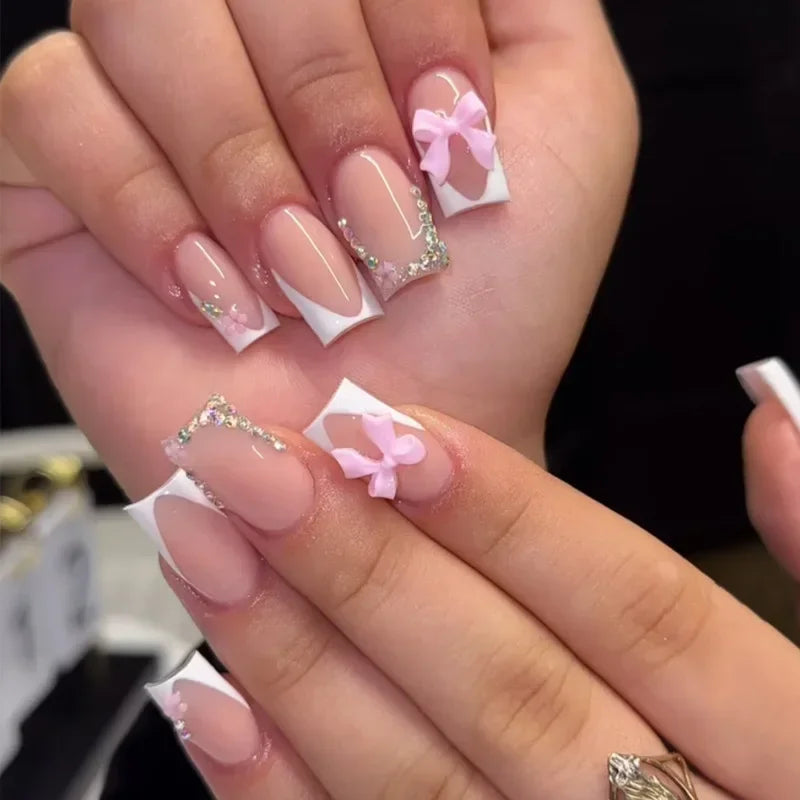 Mid Long Pink Leopard Press-On Nails with Bow-5
