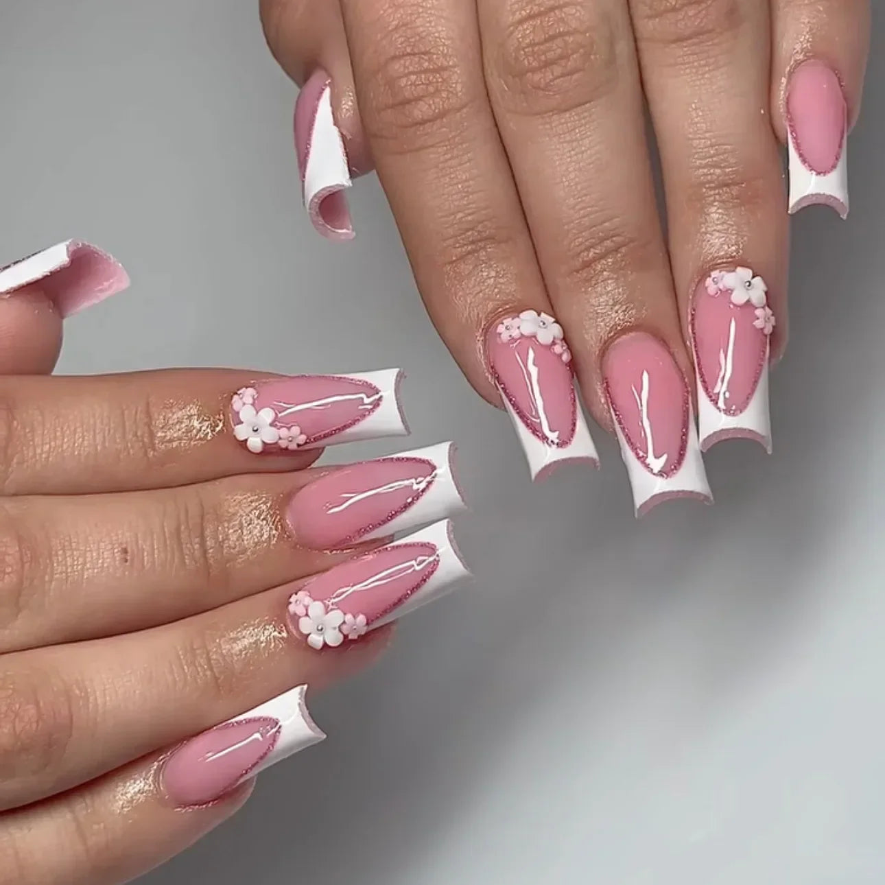 Mid Long Pink Leopard Press-On Nails with Bow-6