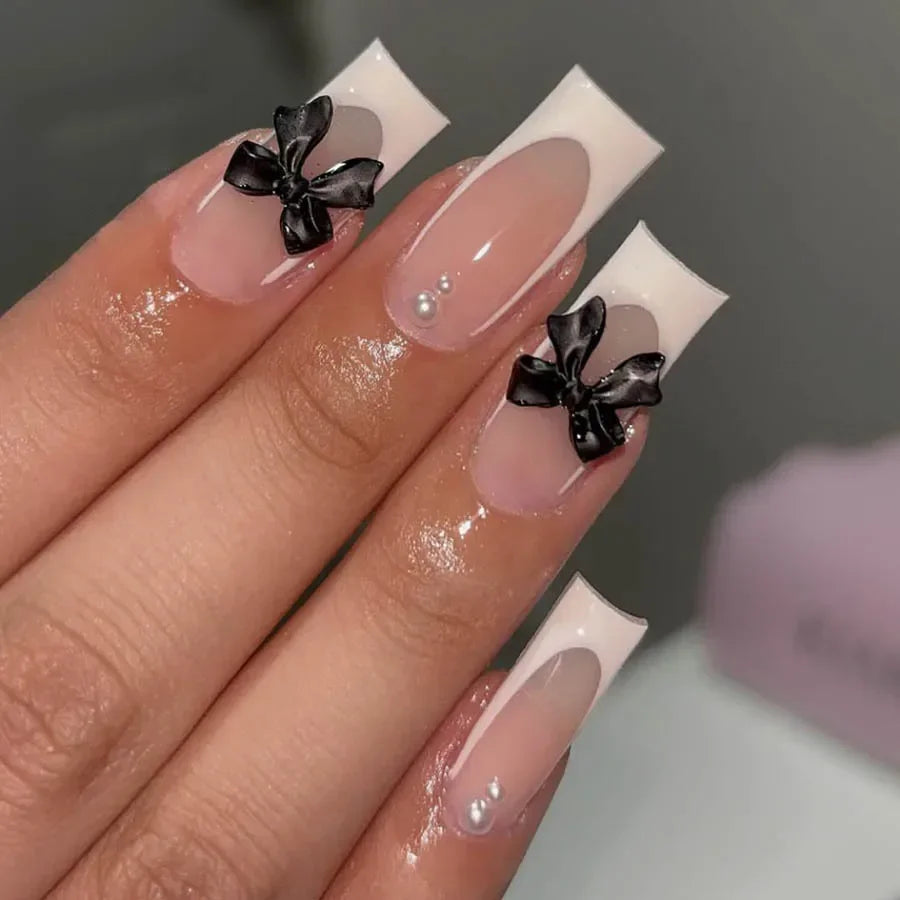 Mid Long Pink Leopard Press-On Nails with Bow-8