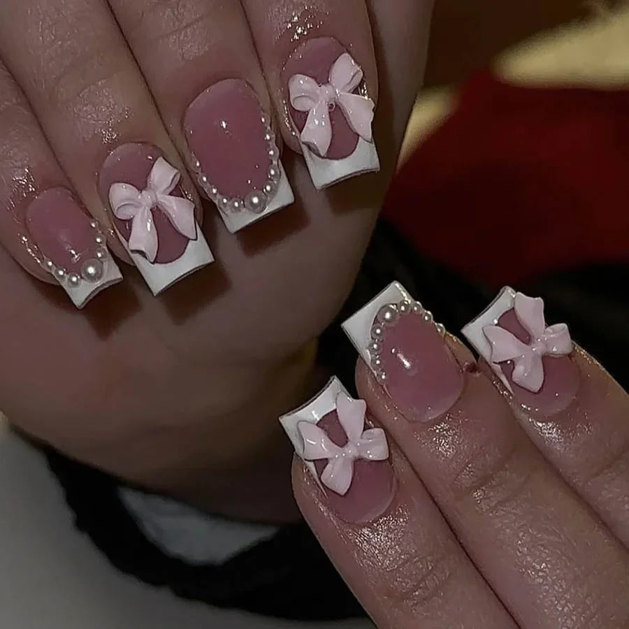 Mid Long Pink Leopard Press-On Nails with Bow-15