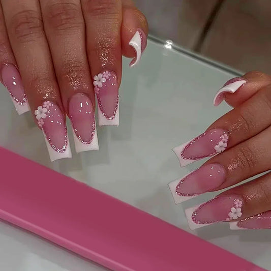 Mid Long Pink Leopard Press-On Nails with Bow-20