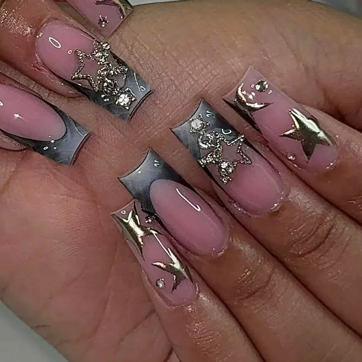 Mid Long Pink Leopard Press-On Nails with Bow-24