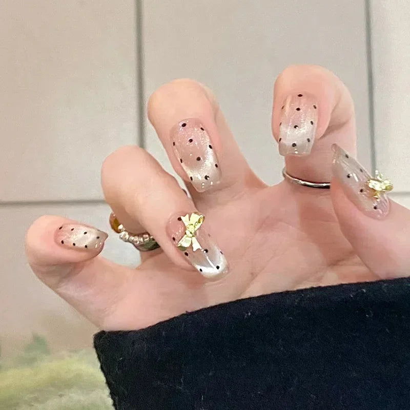 Mid Long Pink Leopard Press-On Nails with Bow-25