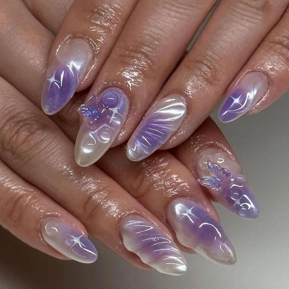 Colorful 3D Flower & Butterfly Press-On Nails-59