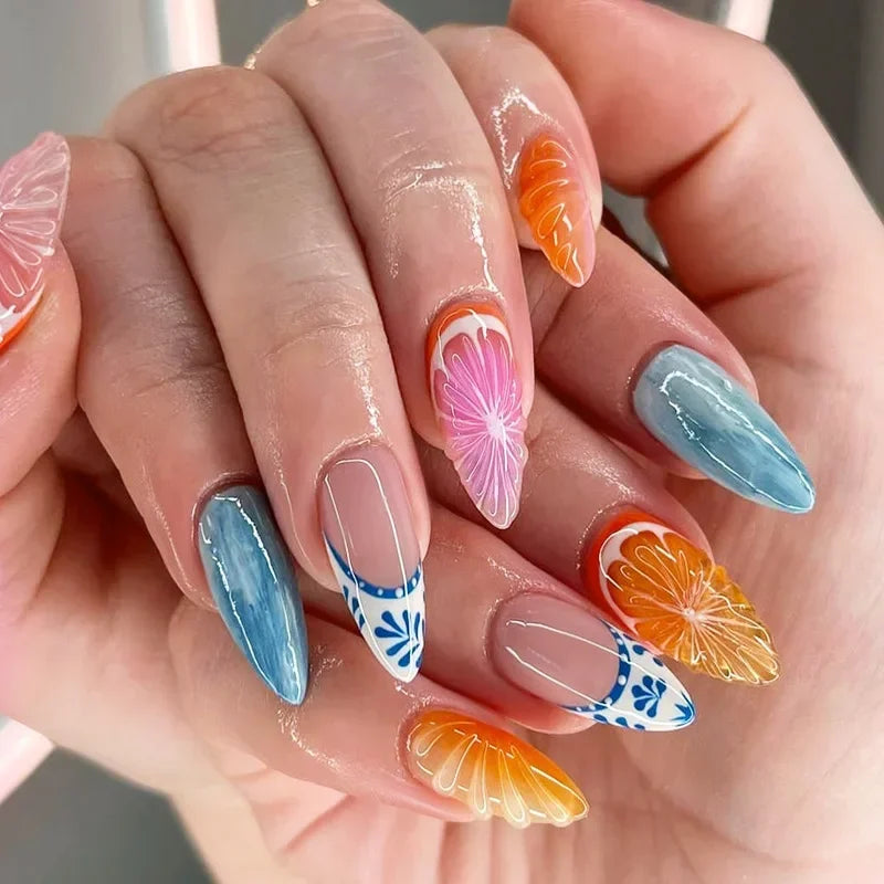 Colorful 3D Flower & Butterfly Press-On Nails-31