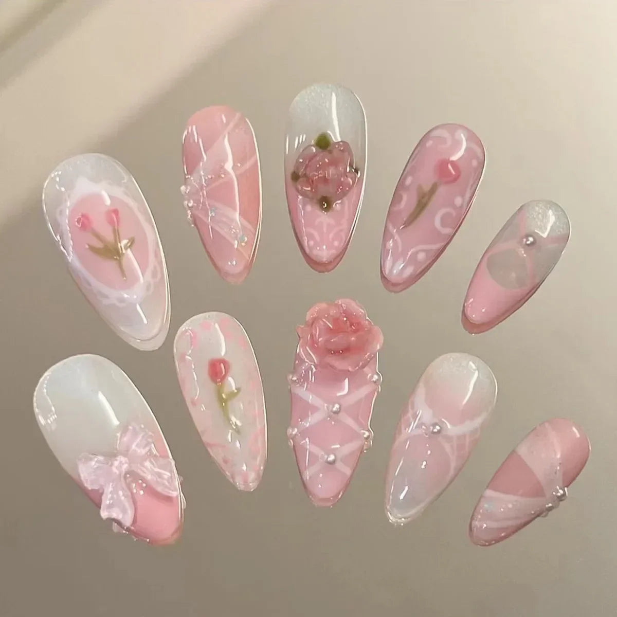 Colorful 3D Flower & Butterfly Press-On Nails-37