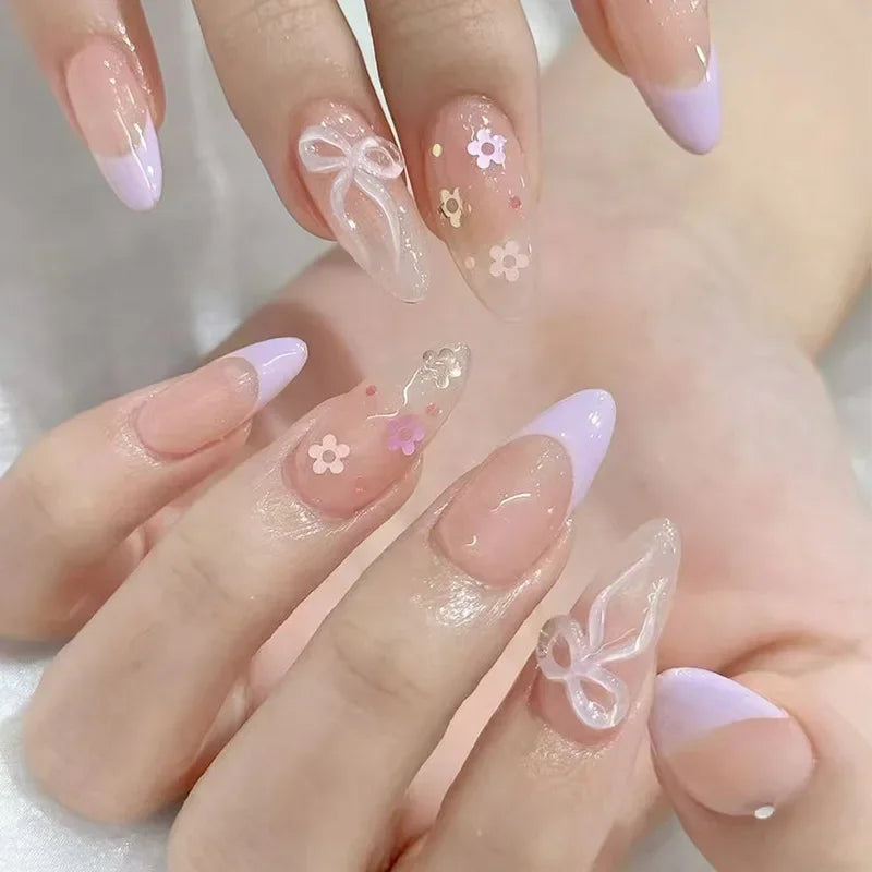 Colorful 3D Flower & Butterfly Press-On Nails-38