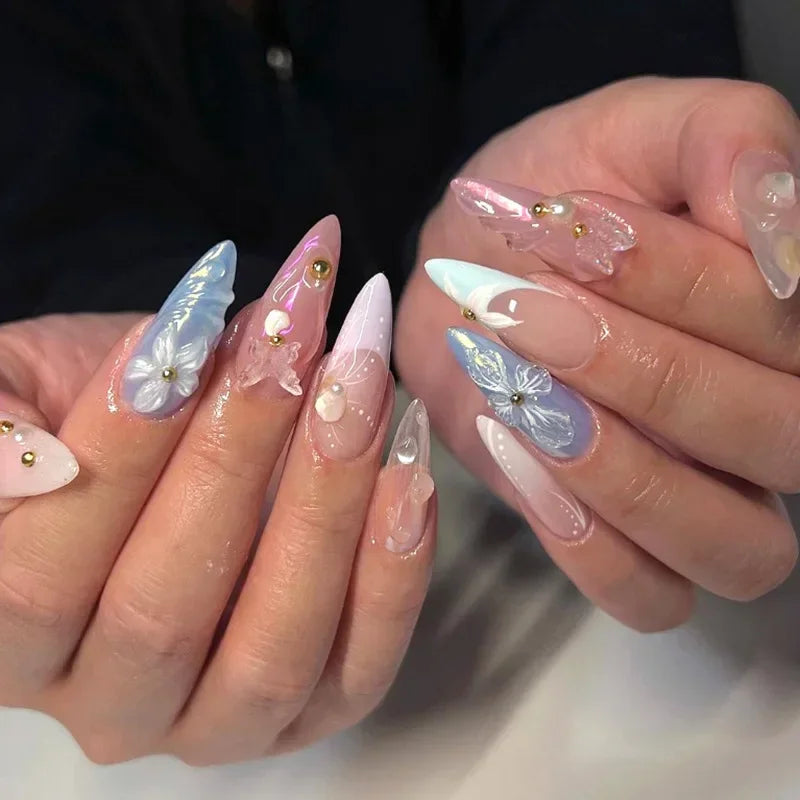 Colorful 3D Flower & Butterfly Press-On Nails-63