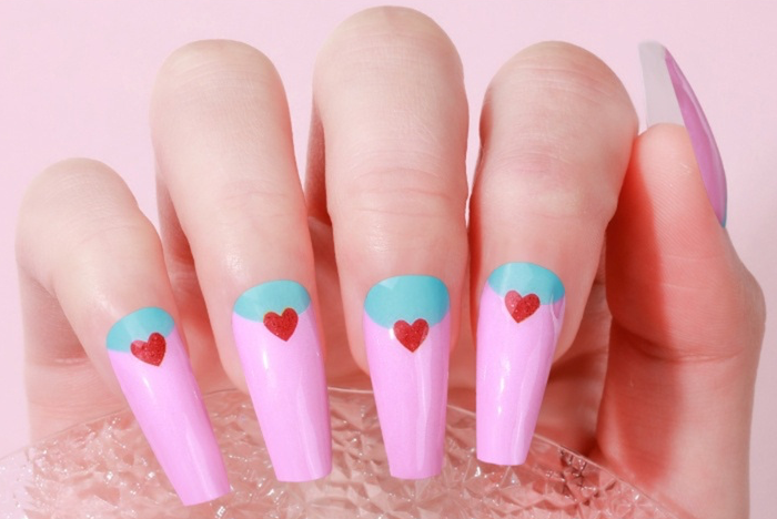 Pink Hearts Gel Nails-0