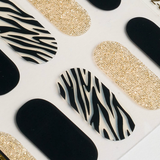 Stripes and Gold Gel Nails-0
